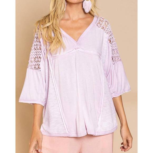 POL Crochet Patch Lace Detail Button Detail Floral Hooded Top